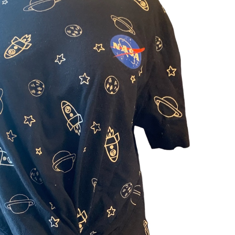 NASA Cartoon Print Twist-Front Girls T-Shirt Sz M - Picture 4 of 5